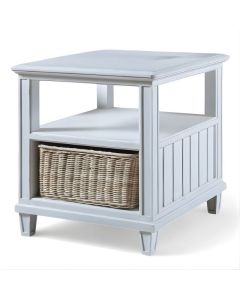 Palmetto Home Cane Bay White End Table with Rattan Baskets