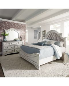Liberty Furniture Complete Queen Bedroom Set Upholstered Oak Bed, Dresser & Mirror Magnolia Manor White