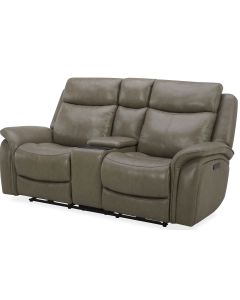 Southern Motion Grant Leather Power Headrest Console Loveseat with Zero Gravity & USB in Cobblestone