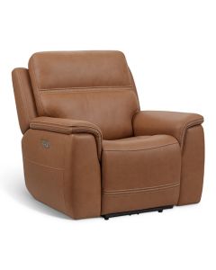 Flexsteel Sawyer Harvest Brown Leather Power Recliner with Power Headrest & Lumbar