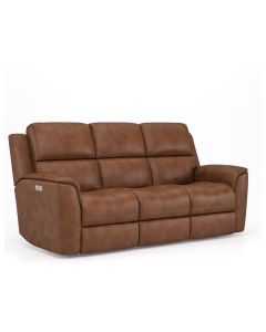 Flexsteel Henry Caramel Zero Gravity Leather Triple Power Reclining Sofa