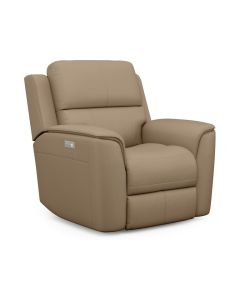 Flexsteel Henry Beige Leather Power Recliner with Power Headrest & Lumbar