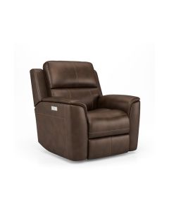 Flexsteel Henry Leather Power Recliner with Power Headrest & Lumbar in Hickory