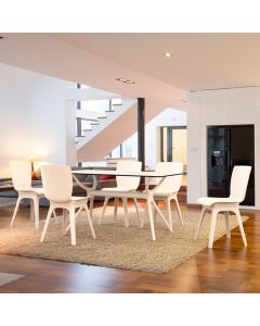 Compamia 7-Piece White Mio Modern Outdoor Dining Set White with 55 Inch Air Table