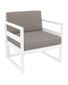 Compamia Mykonos Patio Club Chair White with Sunbrella Taupe Cushion
