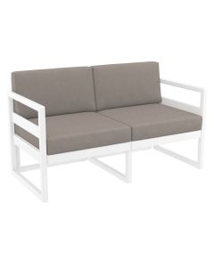 Compamia Mykonos Patio Loveseat White with Sunbrella Taupe Cushion