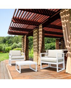 Compamia Mykonos Club Outdoor Patio Seating Set 3-Piece White with Sunbrella Natural Cushion