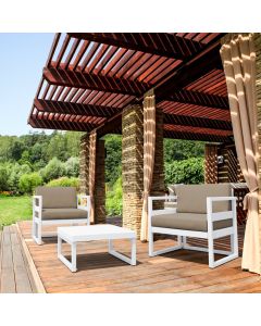 Compamia Mykonos Club Outdoor Patio Seating Set 3-Piece White with Sunbrella Taupe Cushion