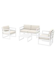 Compamia Mykonos 4-Person White Sunbrella Natural Cushion Outdoor Lounge Set