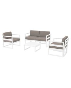Compamia Mykonos 4-Person White Sunbrella Taupe Cushion Outdoor Lounge Set