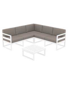 Compamia Mykonos Corner Sectional 5-Person White Sunbrella Taupe Cushion Outdoor Lounge Set