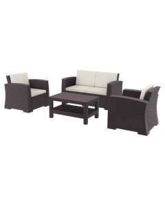 Compamia Monaco Resin 4-Piece Brown Sunbrella Natural Cushion Outdoor Loveseat Lounge Set