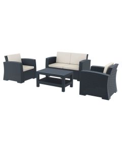 Compamia Monaco Resin 4-Piece Dark Gray Sunbrella Natural Cushion Outdoor Loveseat Lounge Set