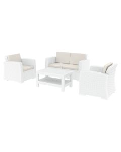 Compamia Monaco Resin 4-Piece White Sunbrella Natural Cushion Outdoor Lounge Set