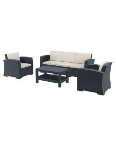 Compamia Monaco Resin 4-Piece Dark Gray Sunbrella Natural Cushion Outdoor Lounge Set