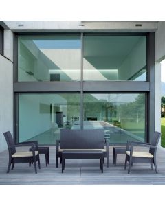 Compamia Miami Resin Wickerlook 6-Piece Dark Gray Sunbrella Natural Cushion Outdoor Lounge Set