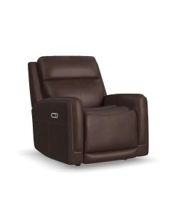 Flexsteel Alister Leather Power Gliding Recliner with Power Headrest and Lumbar in Burnt Umber