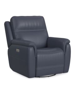 Flexsteel Sawyer Leather Swivel Glider with Power Headrest, Lumbar, Heat & Massage in Marine