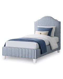 Tide & Timber White Maple Twin Blue Striped Upholstered Bed