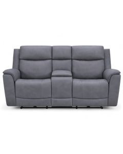 Hudsons Exclusive Douglas Power Reclining Console Loveseat in Storm Blue Leather