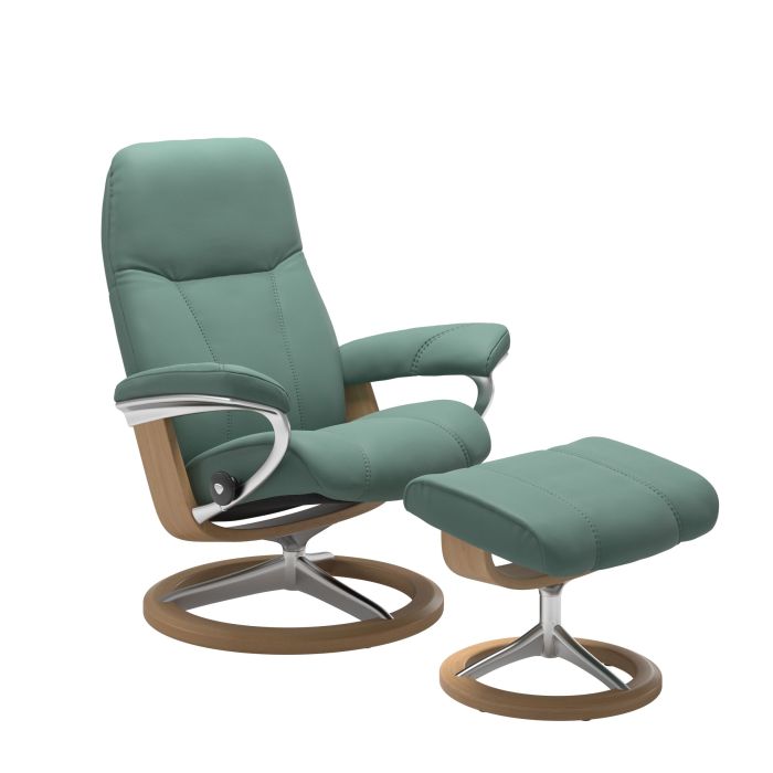 Stressless Consul Small Chair Ottoman Signature Base in Polished