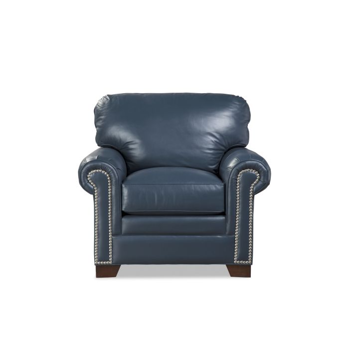Craftmaster Copola Blue Transitional Leather Armchair with Pewter