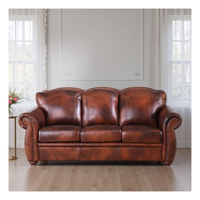 Leather Italia Arizona Marco Leather Sofa with Nailhead Trim