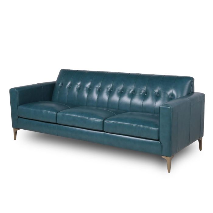 Nice Link Leather Mid-Century Sofa Turquoise | Hudson's Furniture
