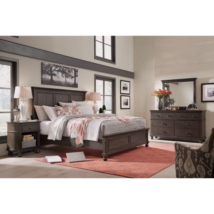 Aspenhome Oxford Queen Panel Peppercorn Bed | Hudson's Furniture +