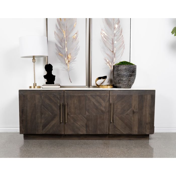 Coaster Dennis 3-Door Marble Top Sideboard Buffet Tobacco Grey