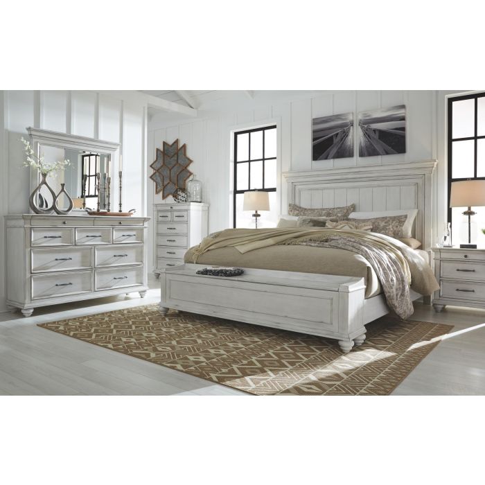 Kanwyn King Panel Bed with Storage Bench Whitewash | Hudson's