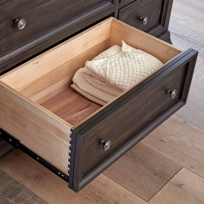 napa furniture grand louie 9-drawer dresser in rustic brown/distressed black
