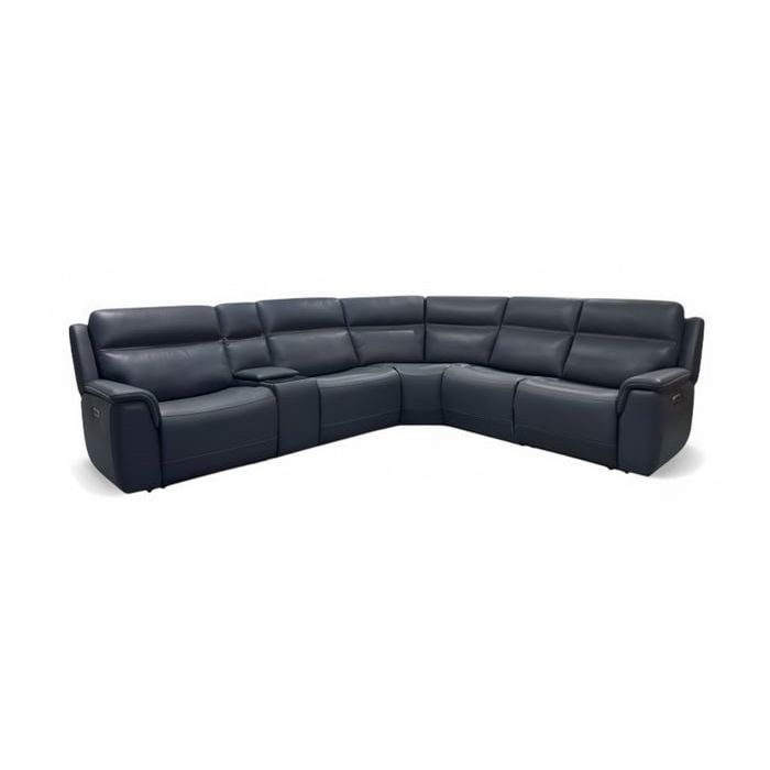 Flexsteel Sawyer Power Marine Blue Leather Sectional | Hudson's