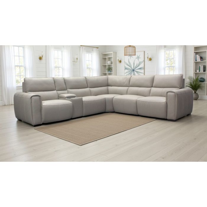 パンヘッド　ナセル　49 HTL Laguna Leather 6-Piece Power Sectional in Oatmeal | Hudson's