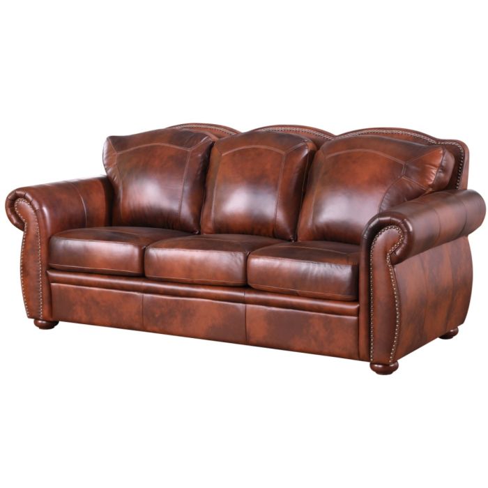 Leather Italia Arizona Marco Leather Sofa with Nailhead Trim