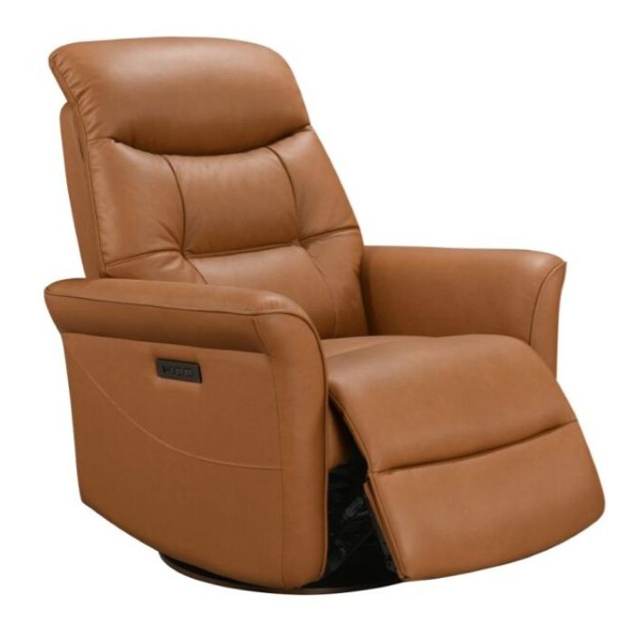 Leather Italia Jennings Camel Leather Swivel Glider Chair with USB