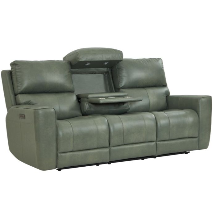 Leather Italia Laredo Zero Gravity Sage Moss Leather Sofa with USB