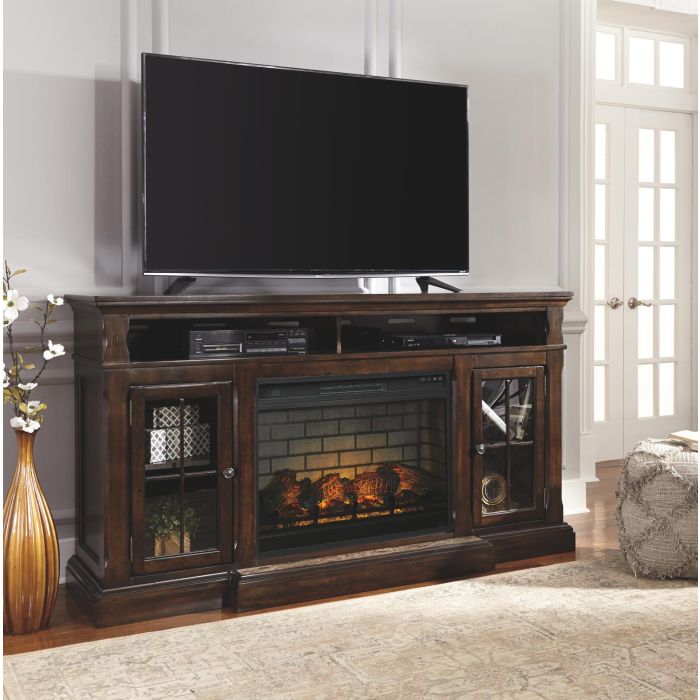 Ashley Roddinton 74 Inch Dark Brown TV Stand with Electric