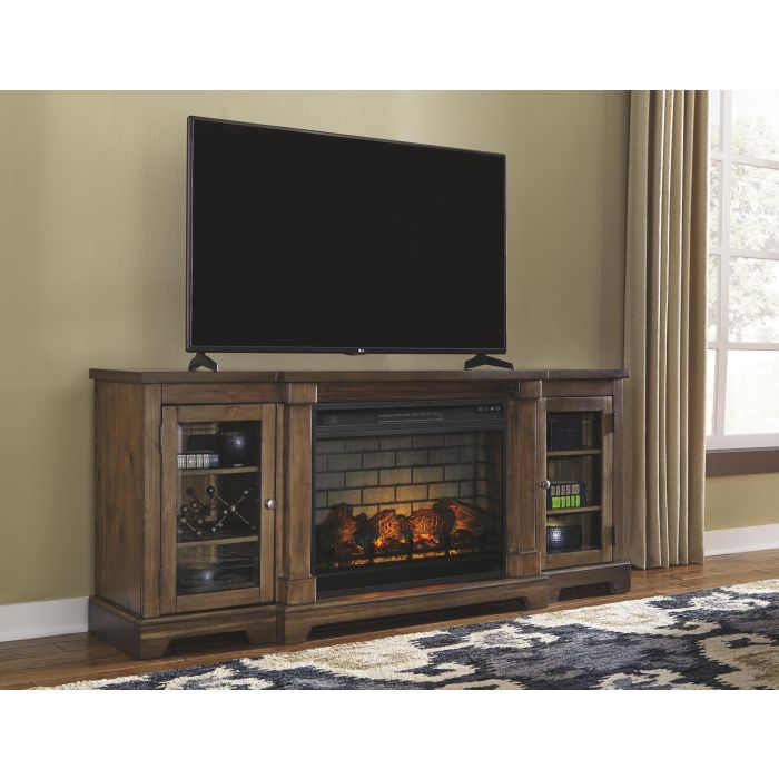 75 Inch Flynnter Tv Stand with Electric Fireplace Medium Brown