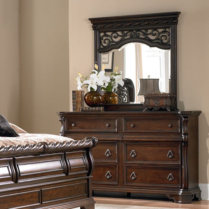 Arbor Place - 3 Piece Bedroom Set (King Sleigh Bed, Dresser & Mirror) - Dark Brown