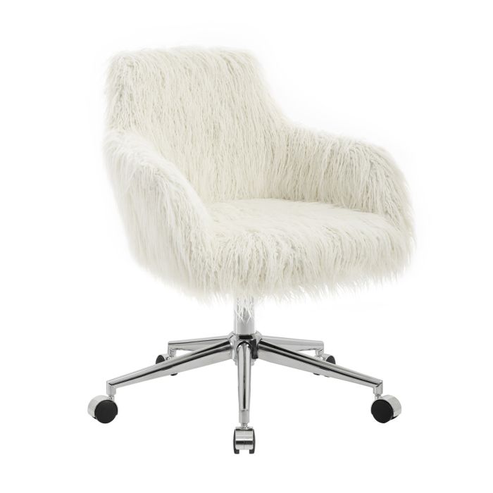 Linon Fiona Faux Fur White Desk Chair Hudson's Furniture Mattress