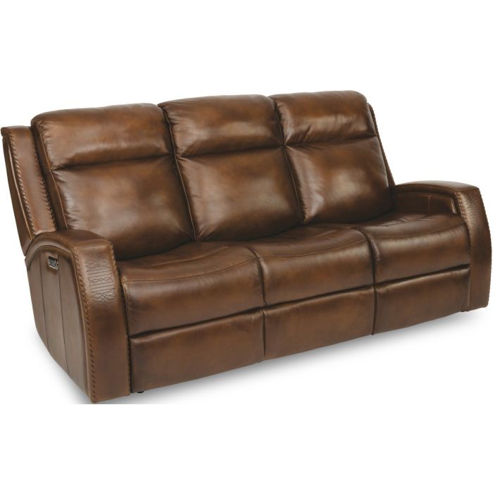 Flexsteel Mustang Brown Power Reclining Leather Sofa with Power