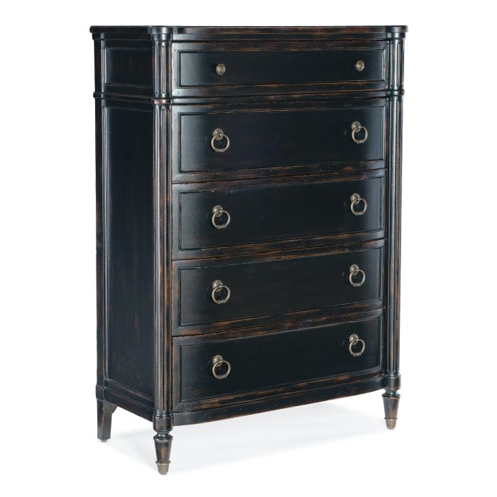 nice black mini dress LuxenHome Black and Brown Wood 5-Drawer Chest