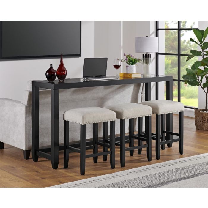 Martin Svensson Cordero 72 Inch Glass Top Console Bar Table Stool Set in Black Hudson s Furniture Mattress