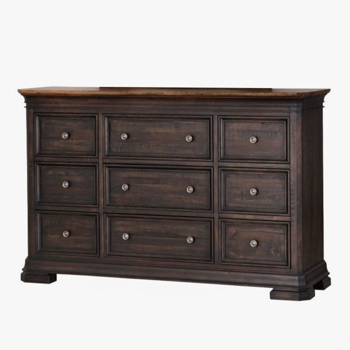 napa furniture grand louie 9-drawer dresser in rustic brown/distressed black