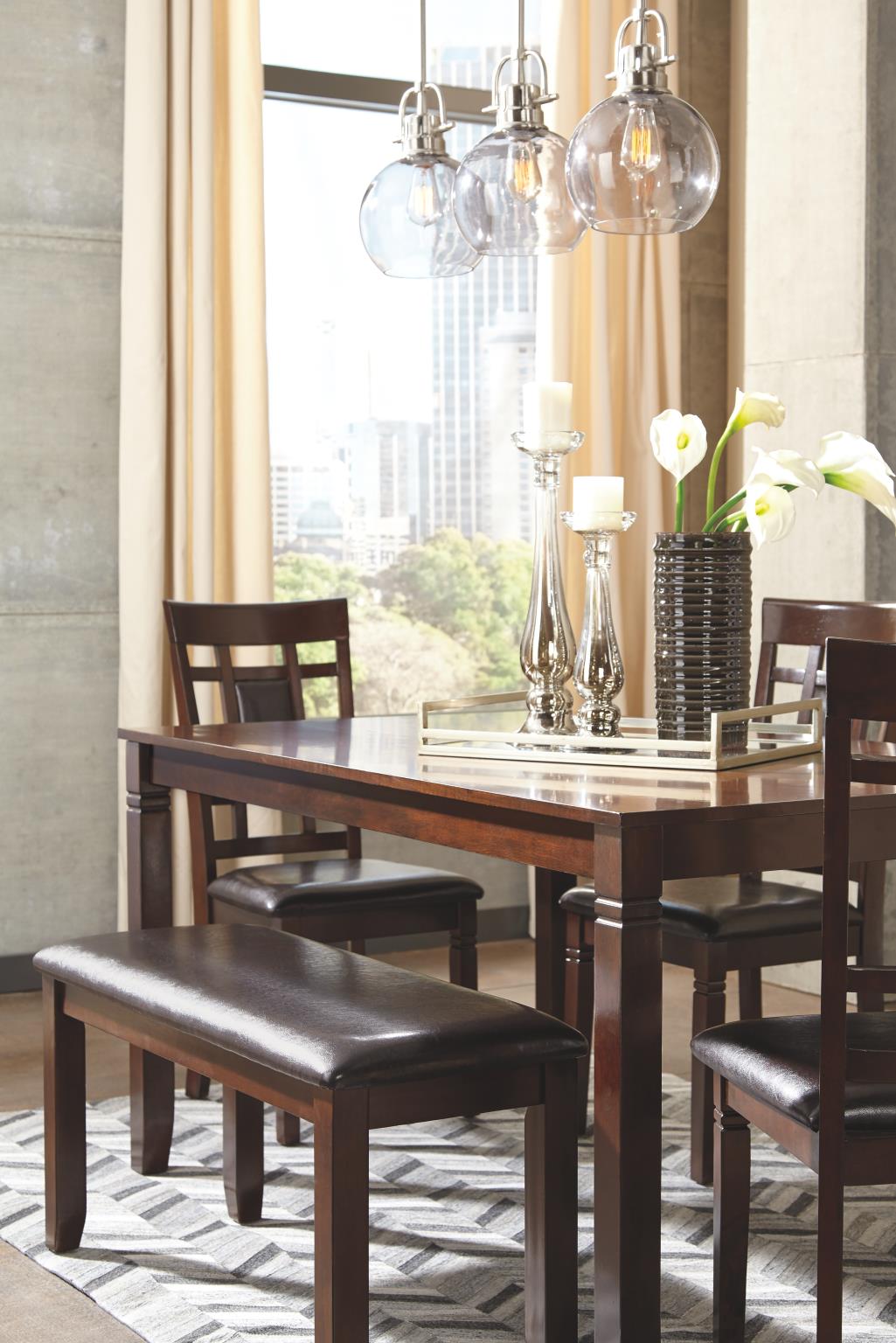 Ashley Coviar Dining Table Chairs with Bench Brown Hudson's