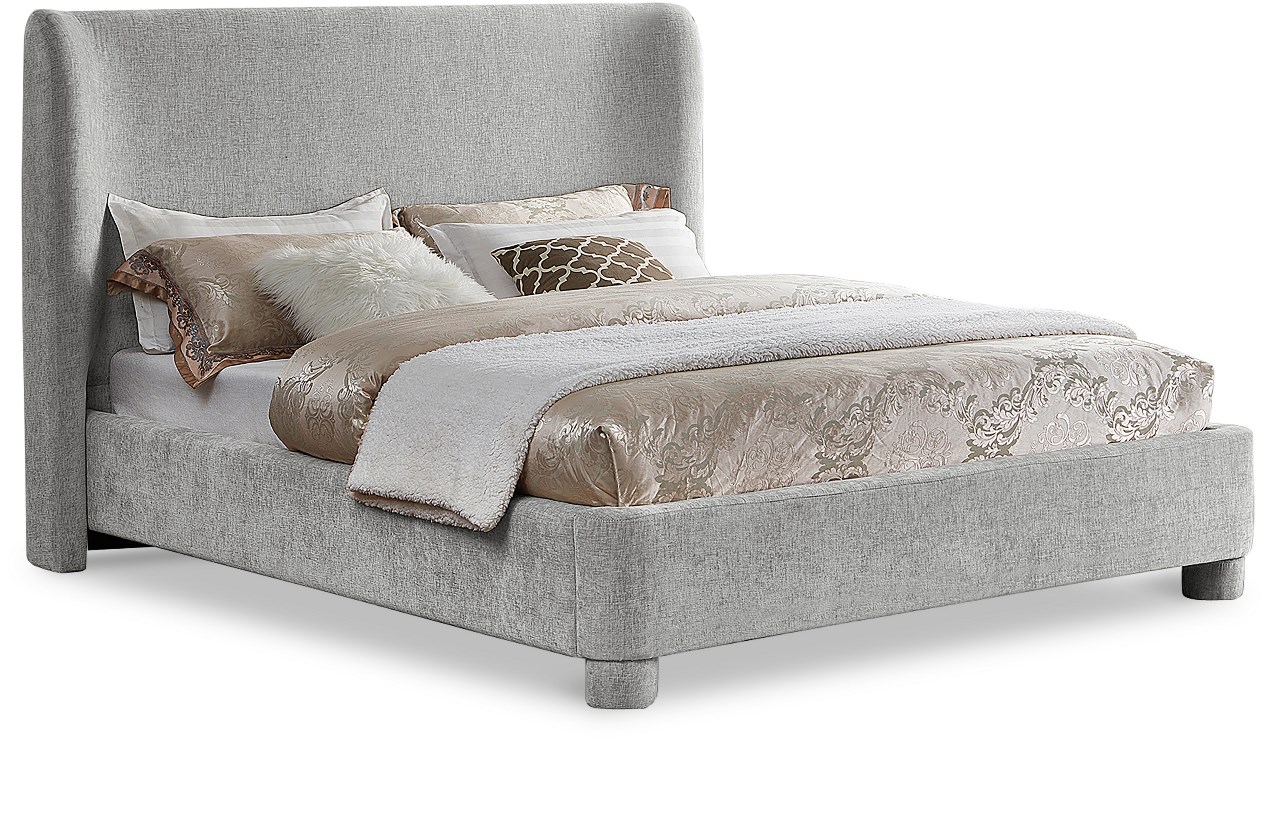 Everest Gray Wingback Bed Meridian Penny Cream Linen King
