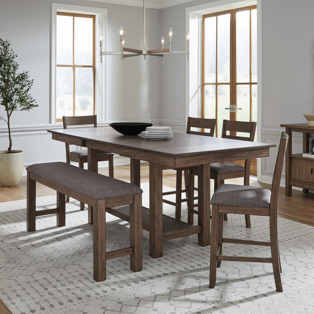 Liberty Furniture 6-Piece Gray Sandstone Trestle Dining Table