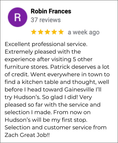 Hudson's Furniture Ocala FL 5-star review