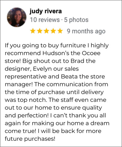 Hudson's Furniture Ocoee FL 5-star review